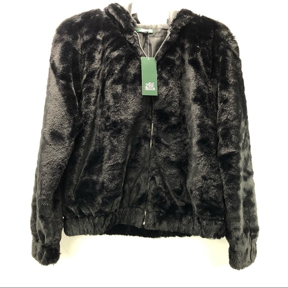 Fuzzy Faux Fur Zip Up Jacket Wild Fable Womens Blk - Picture 4 of 4